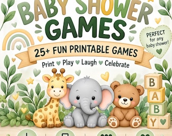 Gender Neutral Baby Shower Games Printable | 25+ Fun Baby Shower Games Bundle | Baby Shower Party Games | Instant Download PDF
