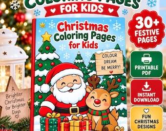 Christmas Coloring Book for Kids, Printable Christmas Coloring Pages, Holiday Activity PDF, Instant Download