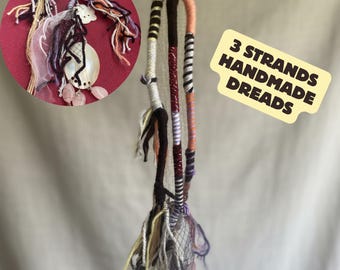 Set of 3 Boho Handmade Dreadlock Extensions,Decorative Hair Wraps with Beads and Charms,Hippie Hair Accessories,Artistic Gypsy Style Locs,
