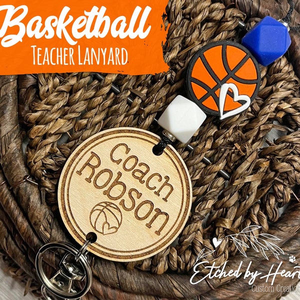 Personalized Basketball Lanyard, Sports Lanyard, Breakaway Lanyard, Basketball Lanyard,  Gym Teacher Lanyard, Coach Gift, Lanyard with Name