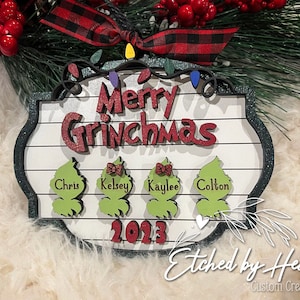 2023 Wooden Family Ornament, Personalized Christmas Family Ornament , Grinchmas Ornament, Grinch Ornament, 2023 Grinch Family Ornament