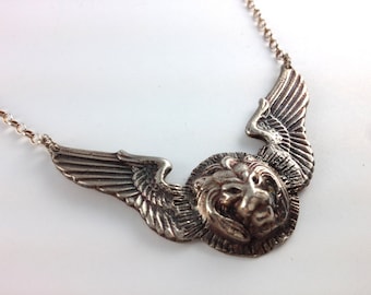 Winged Lion Necklace, Sterling Silver