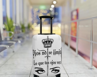 Dios No Se Limita Luggage Cover | Spanish Script, Crown & Sword Design