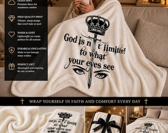 Dios no se limita Sword Crown design Quilted Throw | Spanish faith phrase, eye illustration