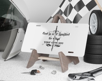 Aluminum Vanity Plate | Sword, Eyes, Religious Quote (12" x 6")