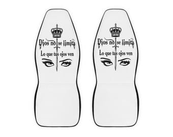 Dios no se limita car seat covers | Spanish faith scripture, crown & eyes