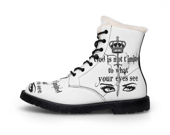 Crowned Eyes Script Boots | Fur Lined Leather Boots