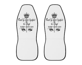 Fundas para asientos de coche con la frase "Dios no tiene límites" y diseño de ojos de corona / Cita inspiradora