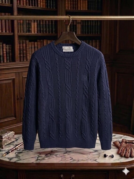 Christian Dior Sweater | Marineblau | Größe L | 100% Baumwolle | Original | Premium