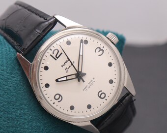 Vintage HMT Janata 35 mm Manual Winding Mechanical Men's Wristwatch. | Off White Dial. | Stainless Steel Watch Free Worldwide Shipping.
