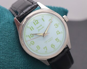 Vintage HMT Janata 35 mm Manual Winding Mechanical Men's Wristwatch. | Sky Blue Dial. | Stainless Steel Watch Free Worldwide Shipping.