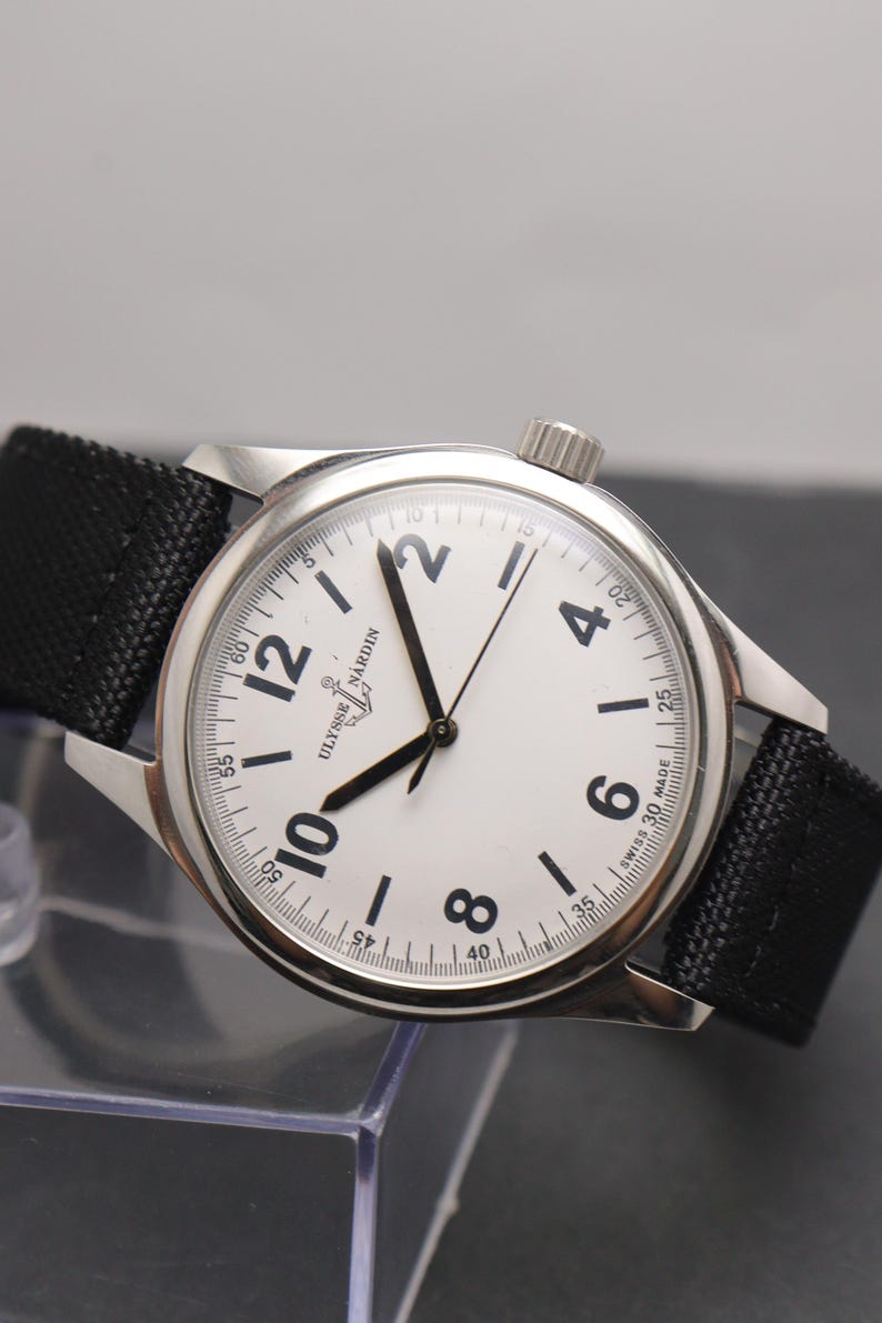 Vintage Ulysse Nardin 40 mm Manual Winding Mechanical Men's Wristwatch. | White Dial. | Stainless Steel Watch Free Worldwide Shipping image 4