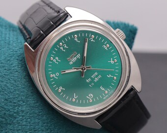 Vintage HMT Kohinoor 37 mm Manual Winding Mechanical Men's Wristwatch. | Green Dial. | Stainless Steel Watch Free Worldwide Shipping.