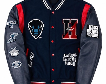 HBCU Varsity Jacket Howard University Inspired, Wool Leather Letterman Jacket, Retro College Bomber Jacket, Streetwear Gift for Men Women