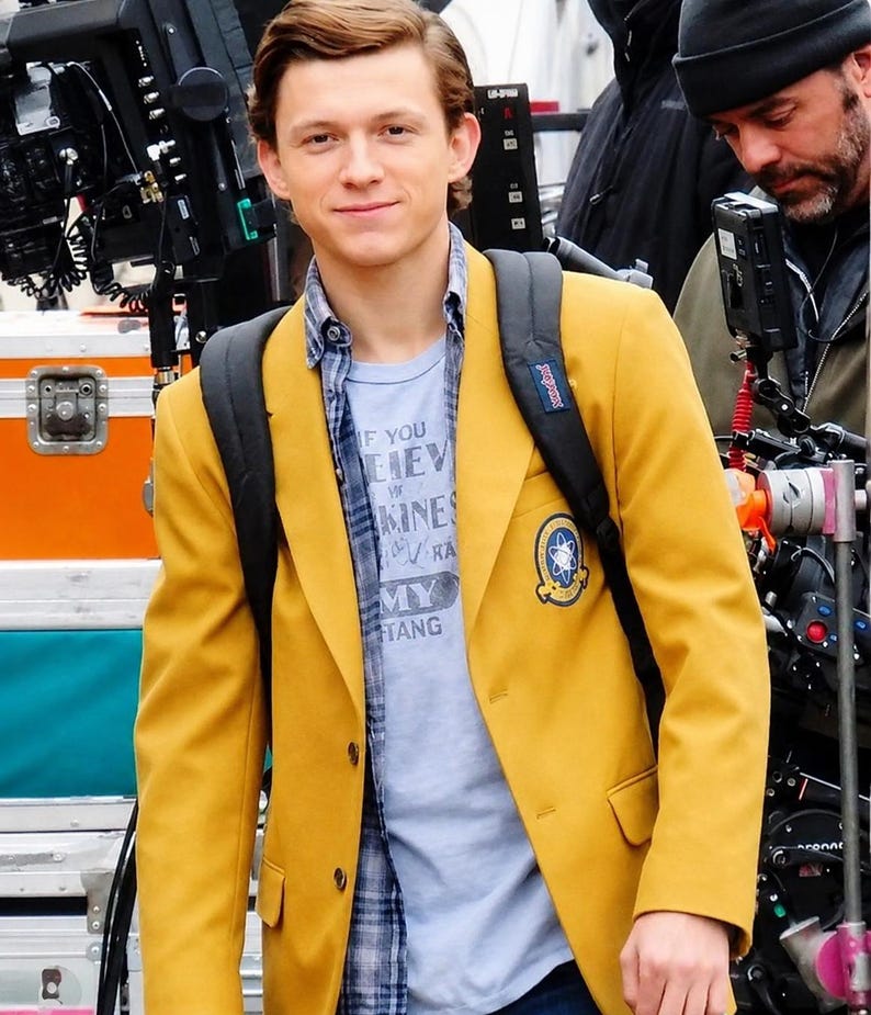 Spiderman Homecoming Yellow Wool Jacket Retro College Style Coat | Custom Embroidered Letterman Jacket | Streetwear Outfit