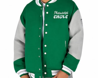 Chaqueta bomber verde estilo universitario de los Philadelphia Eagles