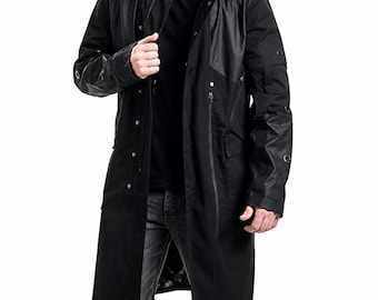 Cyberpunk Black Long Coat for Men | Futuristic Tactical Trench Coat | Techwear Gothic Winter Jacket
