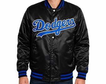 LA Blue Black Satin Varsity Jacket for Men | Retro Baseball Bomber Jacket | Urban Streetwear Coat | Classic Letterman Style Jacket