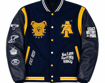 Chaqueta universitaria NCAT Aggie Pride – Chaqueta Letterman de los Bulldogs de North Carolina A&T, bomber de lana y cuero HBCU, regalo para aficionados a los deportes universitarios