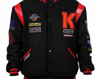 Kavinsky Reborn Varsity Jacket Men Black Red Bomber Jacket Retro Gamer Streetwear Wool Letterman Jacket Synthwave Style Gift for him