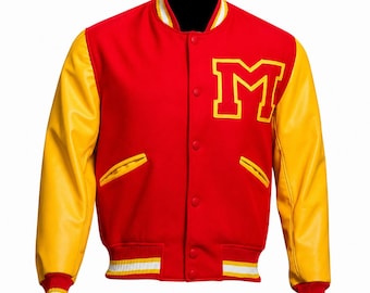 マイケル・ジャクソン スリラー バーシティジャケット レッド＆イエロー レターマンジャケット | レトロ 80年代 MJ スリラー ボンバーコート | ユニセックス ストリートウェア ギフト