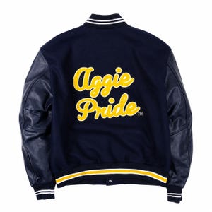 Aggie Pride Varsity Jacket | HBCU Legacy Letterman Coat | NCAT Bulldog Embroidered Jacket Custom HBCU Gift | Wool & Leather Bomber Halloween
