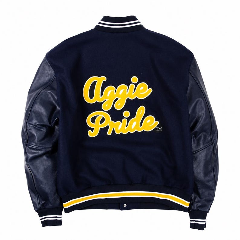 Aggie Pride Varsity Jacket | HBCU Legacy Letterman Coat | NCAT Bulldog Embroidered Jacket Custom HBCU Gift | Wool & Leather Bomber Halloween