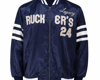 Vintage Rucker’s 24 Bomber Jacket, Blue Varsity Satin Jacket, Movie Inspired Baseball Jacket, Retro Streetwear Coat, Unisex Gift