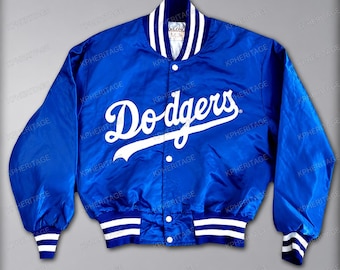 Vintage LA Dodgers Satin Bomber Jacket Blue Varsity Jacket Retro Baseball Jacket 90s Sportswear Coat Unisex Gift for him