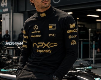 フォーミュラ1レーシングシャツ メンズ、メルセデスAMGペトロナス長袖Tシャツ、モータースポーツストリートウェア、F1ファンギフト、レーシングチームプルオーバー