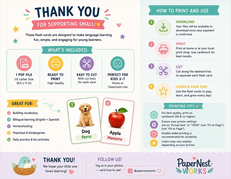 Bilingual Flash Cards for Kids. English & Spanish First Words ...