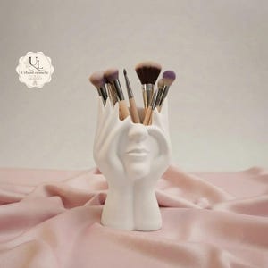 Soporte para escultura de rostro abstracto, organizador de escritorio moderno, recipiente para brochas de maquillaje