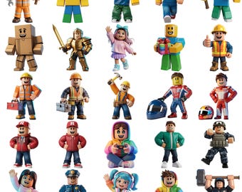 Pacchetto PNG di Roblox, clipart di personaggi di Roblox, collezione di PNG per videogiochi, pacchetto di avatar in stile cartone animato, clipart per bambini appassionati di videogiochi, disegni per sublimazione