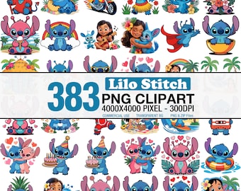 Pacchetto di clipart PNG di Lilo e Stitch, Stitch carino in formato PNG, clipart di cartoni animati hawaiani, Stitch per sublimazione in formato PNG, Stitch tropicale da scaricare digitalmente