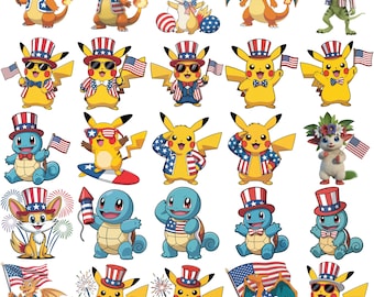 Pacchetto PNG di mostri patriottici, clipart per il Giorno dell'Indipendenza degli Stati Uniti, personaggi dei cartoni animati rossi, bianchi e blu, download PNG per sublimazione del 4 luglio