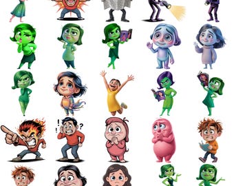 Pacchetto di immagini PNG di Inside Out, clipart di personaggi emozionali, pacchetto di immagini PNG di cartoni animati, immagini PNG per compleanni di bambini, design per sublimazione, download digitale