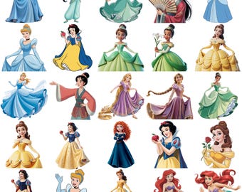 Pacchetto PNG di principesse, clipart di principesse delle fiabe, personaggi di principesse in formato PNG, grafica di principesse fantasy, download digitale per feste di compleanno