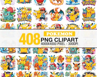 Pacchetto PNG di clipart di Pokemon, immagini di personaggi di Pikachu, file PNG di cartoni animati, sfondo trasparente, download digitale, download istantaneo