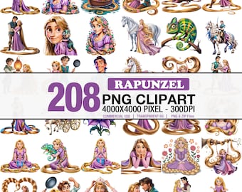 Pacchetto di clipart PNG di Rapunzel, Rapunzel PNG, Principessa delle fiabe PNG, Personaggi ispirati a Rapunzel, Grafica di principesse fantasy, Download digitale