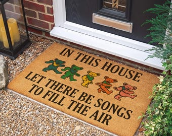 Dancing Bears Doormat, In This House Let There Be Songs Doormat, Music Lover Gift, Hippie Home Decor, Fun Welcome Mat, Boho Door Mat