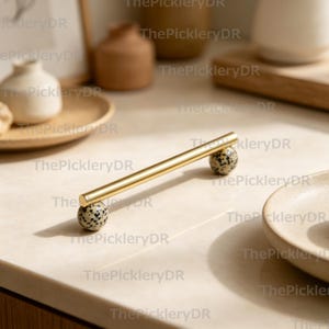 Brass Marble Cabinet Pull, Modern Gold Cupboard Wardrobe Handle