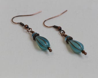 Boucles d'oreilles bleues et cuivre