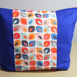 Bolso de mano/bolso de hombro/cartera hecho a mano: azul cobalto con estampado de pájaros