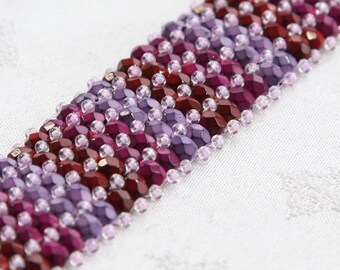 Square Stitch Beaded Bracelet - purple, magenta, brick red