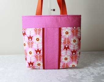 Orange floral print with pink accents tote/shoulder bag/purse