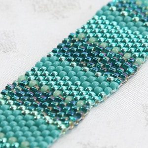 Peyote Stitch Beaded Bracelet - turquoise & teal tones