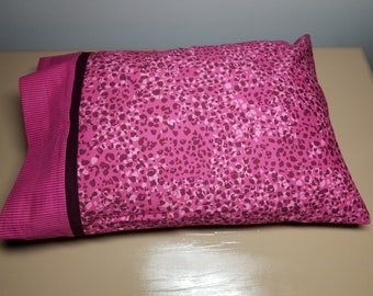 Travel sized pillowcase 14" x 19" pink & burgundy leopard print