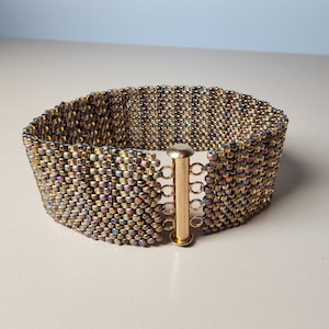 Peyote Stitch Beaded Bracelet - gold and bronze tones