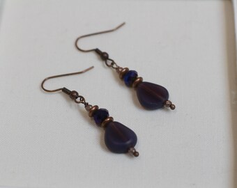 Boucles d'oreilles violet irisé et cuivre