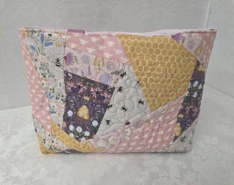 Cabas/sac à main/sac à main brodé abeilles roses et violettes